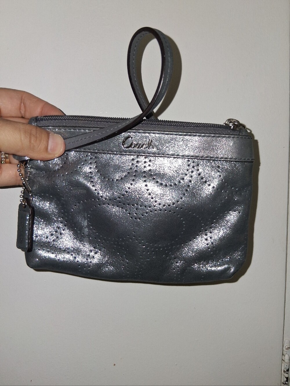 Coach Metallic Wristlet With Blue Interior